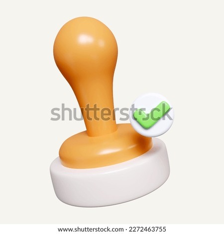 3d Stamp icon with check mark. stamp for resolution mark approval and permission concept. icon isolated on white background. 3d rendering illustration. Clipping path.. [[stock_photo]] © 