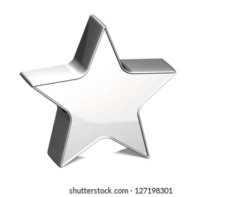 3D Star Silver Sign Over White Background