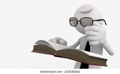 3d Stickman Reading With Glasses