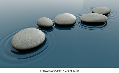 3D. Stone, Zen-like, Water.