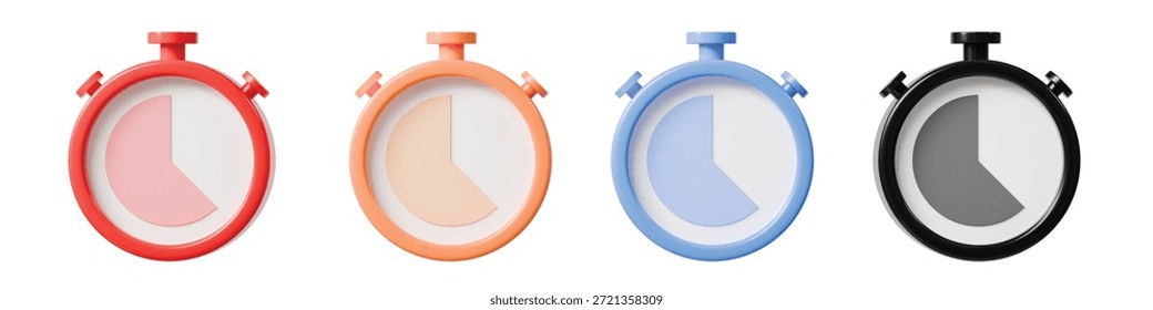 3d stopwatch set icon. countdown concept. minimal cartoon timer progress clocks for time management app ui. isolated on white transparent background. 3d render.