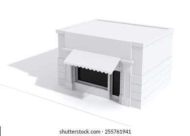 3d Store Shop Front With Big Windows On White