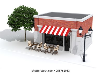 3d Store Shop Front With Big Windows On White