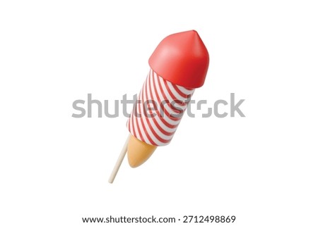 3d striped rocket firework with flame icon. celebration party concept. minimal cartoon firecracker rocket for holiday banner hero header. isolated on white background. 3d render.