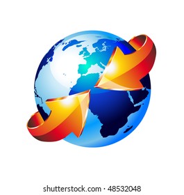 3d Style Earth Globe with an Arrow showing a recycle concept