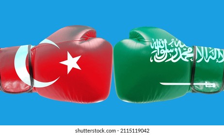 3D Suadi Arabia VS America And International Relations And Boxing Of Flags