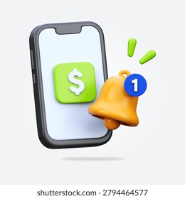 3D Subscription Payment Reminder Icon with Mobile Notification and Recurring Billing Alert