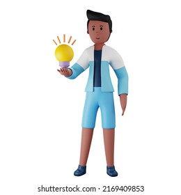 3d summer male character holding idea illustration