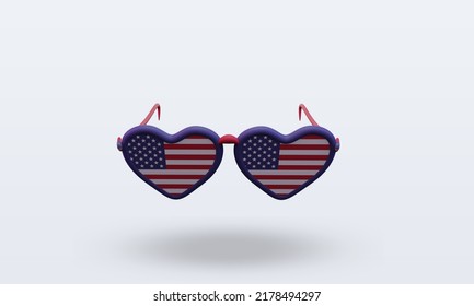 3d Sunglasses Love America Flag Rendering Front View