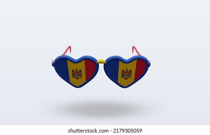 3d sunglasses love Moldova flag rendering front view