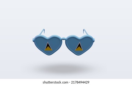 3d sunglasses love St Lucia flag rendering front view