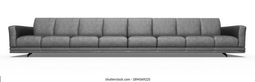 3d Super Long Leather Couch, Sofa In Black, Isolated