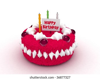 3d The Sweet Cake With Happy Birtday Text On White Background (isolated)