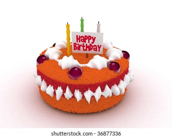 3d The Sweet Cake With Happy Birtday Text On White Background (isolated)