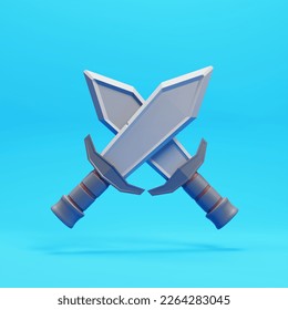 3d sword icon on blue background with minimal cartoon style. 3d illustration. 3d rendering business icon. Game asset - Powered by Shutterstock