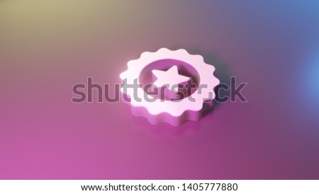 3d symbol of badge with start render on colorful blue violet fill smooth background