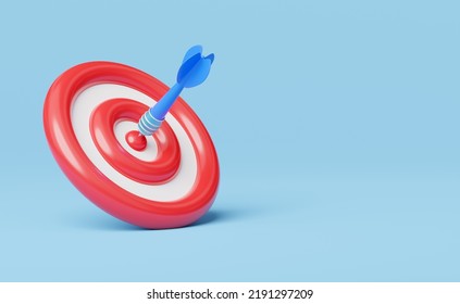 3d Target Landing Web Page. Arrows In Red Bullseye Isolated On Blue Background. Business Finance, Marketing Goal Success, Target Achievement Concept. Cartoon Icon Minimal. 3d Render With Clipping Path