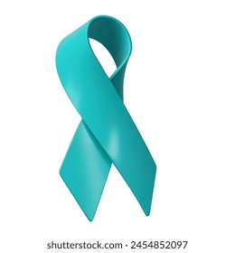 3d teal ribbon icon illustration. Awareness for cervical Ovarian Cancer, Polycystic Ovary Syndrome, Post Traumatic Stress Disorder, Obsessive Compulsive Disorder. 3D Illustration - Powered by Shutterstock