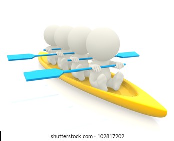 3D Team Rowing - Isolated Over A White Backround