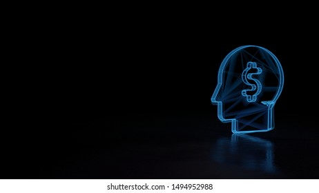 3d techno neon blue glowing wireframe with glitches symbol of head silhouette with dollar symbol inside isolated on black background with distorted reflection on floor - Shutterstock ID 1494952988
