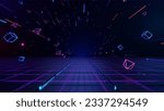 3d technology abstract neon light background, empty space scene, spotlight, dark night, virtual reality, cyber futuristic sci-fi background, street floor studio for mock up. colored geometric.