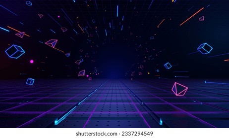 3d technology abstract neon light background, empty space scene, spotlight, dark night, virtual reality, cyber futuristic sci-fi background, street floor studio for mock up. colored geometric. - Powered by Shutterstock