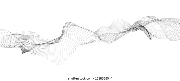 3D Technology Style Ripple Grid, 3D Rendering Big Data Black Wave On White Background