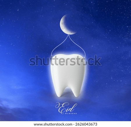 3d teeth and half moon represent Muslim festival Eid Mubrak. 3d illustration