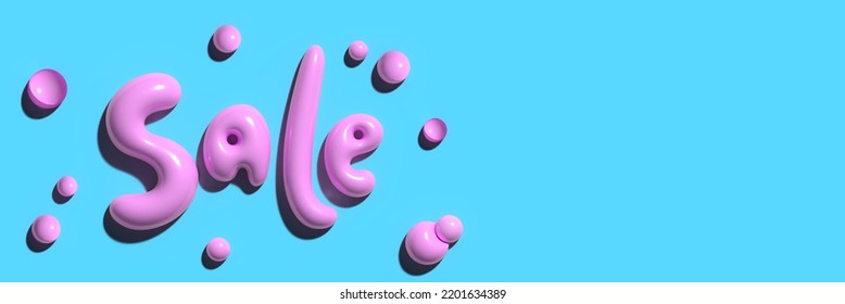 3d Template With Sale Lettering. Pink Bubbles. Banner For Discount With Three Dimensional Letters