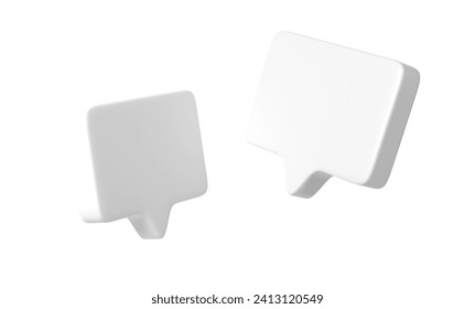3D text bubble Two White frames. Social media online platform concept icon, communication on application. For Valentine, web design, wedding, sticker, greeting card.
