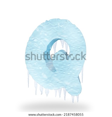 3d text style with frozen effect with stalactites letter q of the alphabet