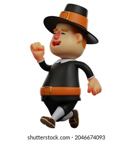 3D Thanksgiving Pilgrim Man Cartoon Character With Walking Pose