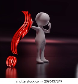 3d thinking character supporting a big question mark - 3d rendering