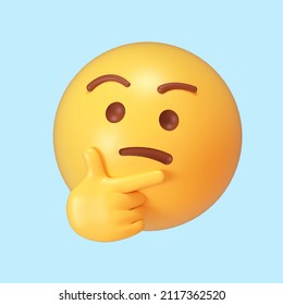 3d Thinking emoji. emoticon. ios symbols. chat sticker. face and thumb isolated on a blue background. doodle fancy smile. perplexity. distraction. 3d render