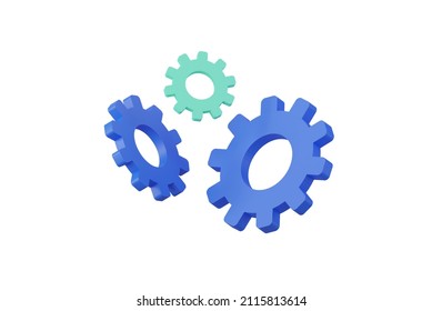 3D Three Gears Icons. 3D Rendeirng.