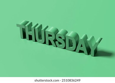 3d Thursday text is standing on a green background with bold letters creating a minimalist effect. - Powered by Shutterstock