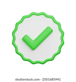 3d tick icon render approve submit check complete with white solid background