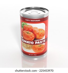 3D Tomato Paste Metallic Can Isolated On White