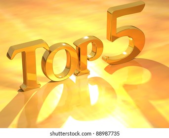 3D Top 5 Gold Text On Yellow Background