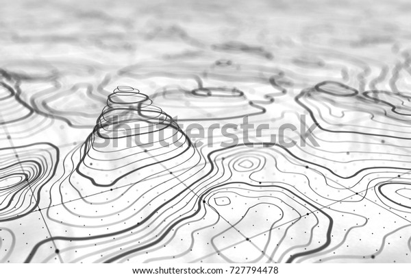 3d地形図の背景コンセプト トポ等高線マップ レンダリング 3dレンダリングの抽象的なイラスト 地理波状背景 地図作成 とトポロジスペースサーフェス マジックネオンライトの曲線 のイラスト素材