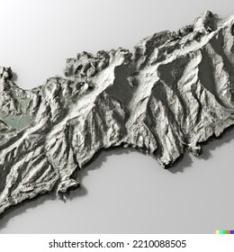 3D Topographic Map Of Imaginary Section Of Himalayan Mountain Range  - Original CGI Illustration