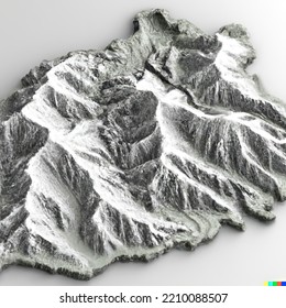 3D Topographic Map Of Imaginary Section Of Himalayan Mountain Range  - Original CGI Illustration