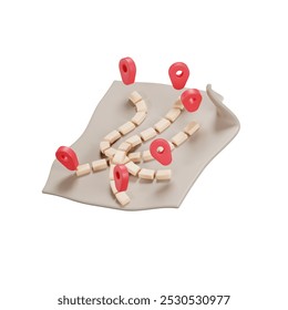 3D Train Route Map with Location Markers