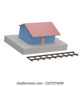 3D Train Station Icon Illustration Render