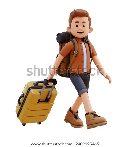 3D Traveller Character Walking and Pull Suitcase