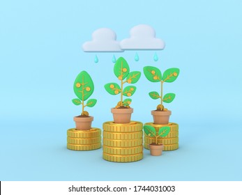 3D tree bank concepts -3d render money tree coin plant for savings, banking, finance etc goes success financial. 3d rendering