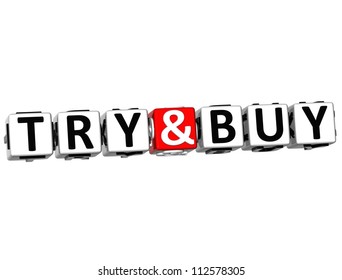 3D Try And Buy Button Click Here Block Text over white background