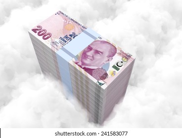 3D Turkish Money Between Clouds 