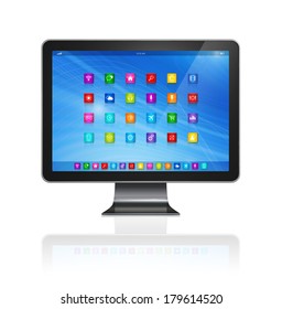 3D TV - Computer - apps icons interface - isolated on white with clipping path