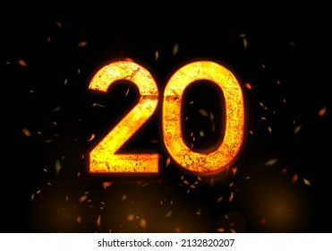 3d Twenty 20 Fire - Lava number Isolated on Black Background can be used for business, celebration, birthday, anniversary, finance